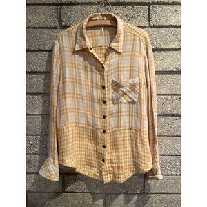 Womens Button-Down Plaid Shirt With Pocket Size M Long Sleeve Casual Wear Yellow